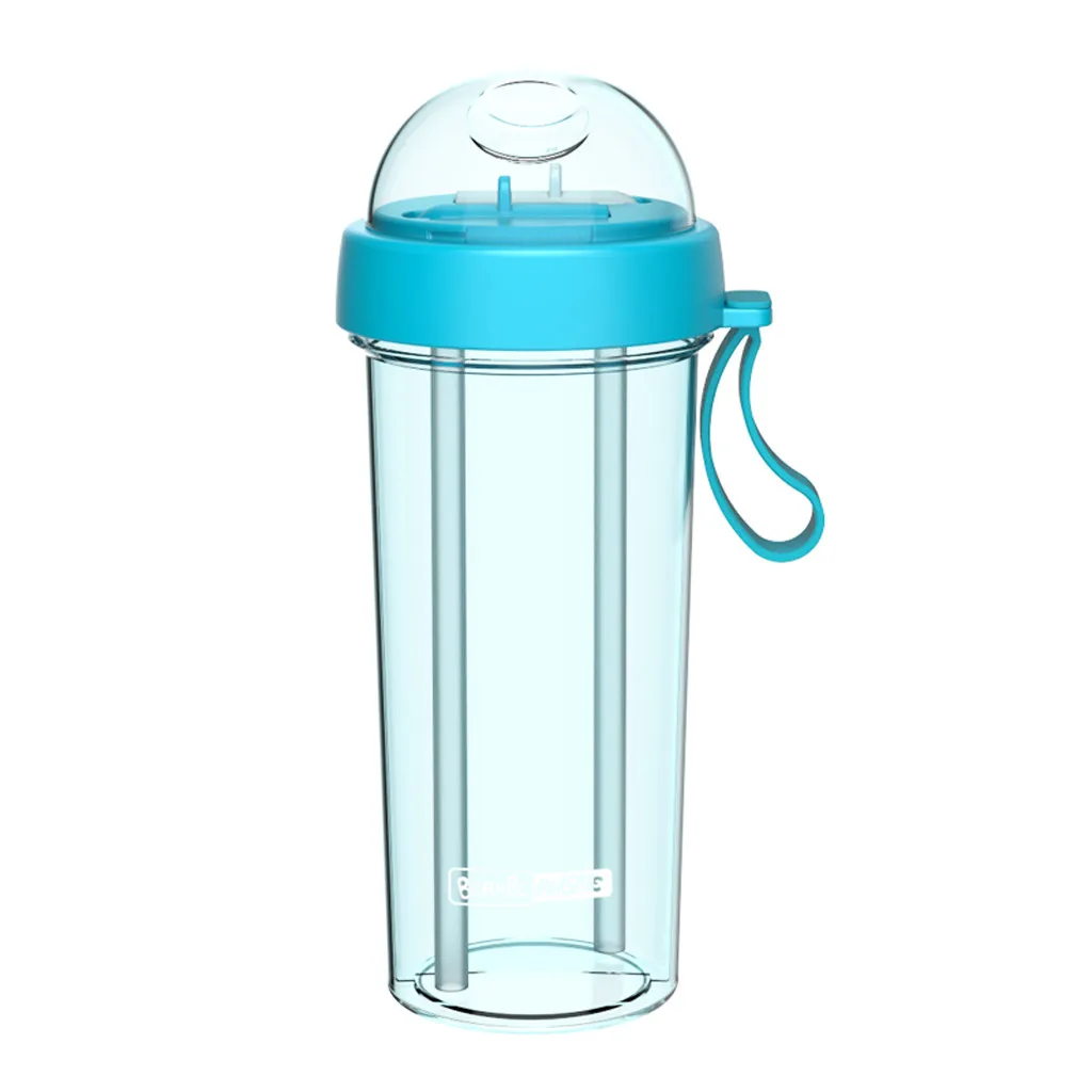 Бутылка для горячей воды, бутылка для воды с соломинкой, креативная, для фитнеса, BPA бесплатно, двойные соломинки, бутылки для воды, фляжка для девочек - Цвет: Green 600ml
