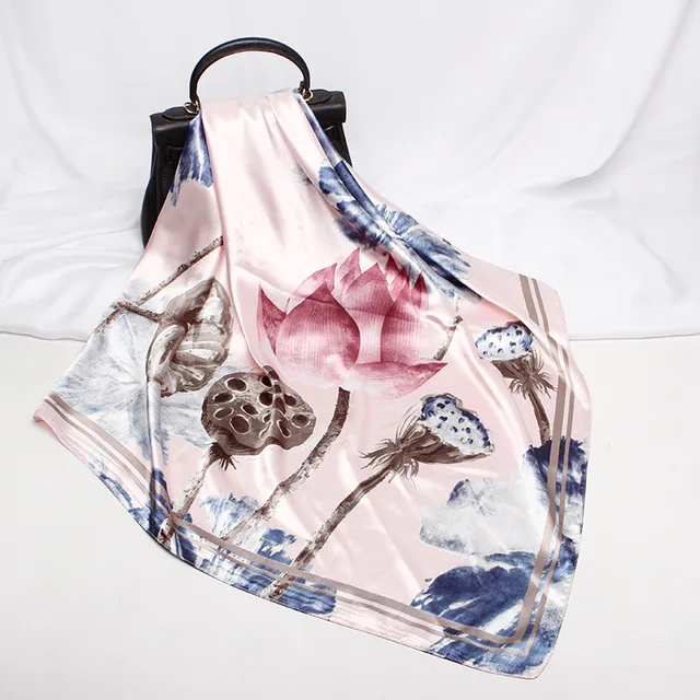 Fashion Kerchief Hair Scarf For Women Print Silk Satin Hijab Scarfs 90*90cm Square Neckerchief Headband Scarves For Ladies 2021 W42526