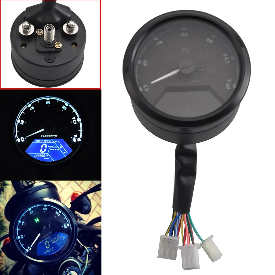 

Motorcycle Electronic Instrument Digital LCD Screen Speedometer Odometer Techometer Gauge Dual Speed