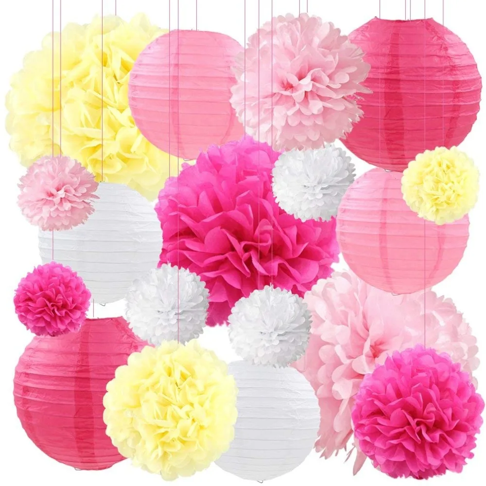 Download Pink paper lanterns decorative Tissue Paper Flower Pom ...