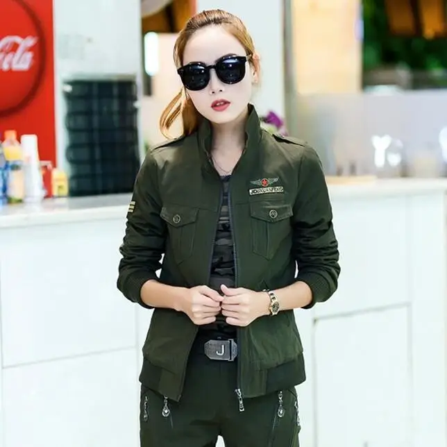Image Women Military Army Green Jacket With Epaulets New 2016 Ladies Army Jackets Embroidery Womens Casual Cargo Jacket Free Shipping
