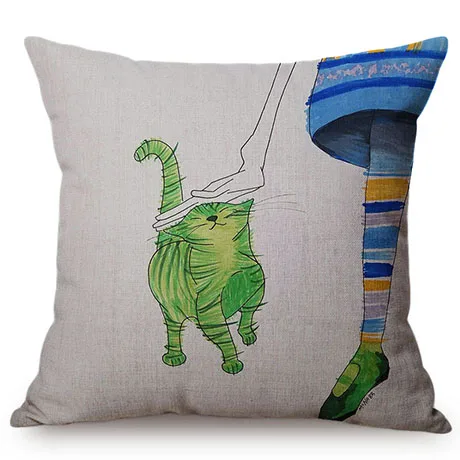 Nordic Water Color Cute Cat Crayon Painting Home Decoration Throw Pillow Cover Pet Cat Children's room Chair Seat Cushion Cover K111-6