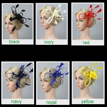 

Wholesale 3pcs Multicolors Feather Satin Fascinator Hair Clip Cocktail Hat Hairpin for Wedding Party Dress Hair Decoration New