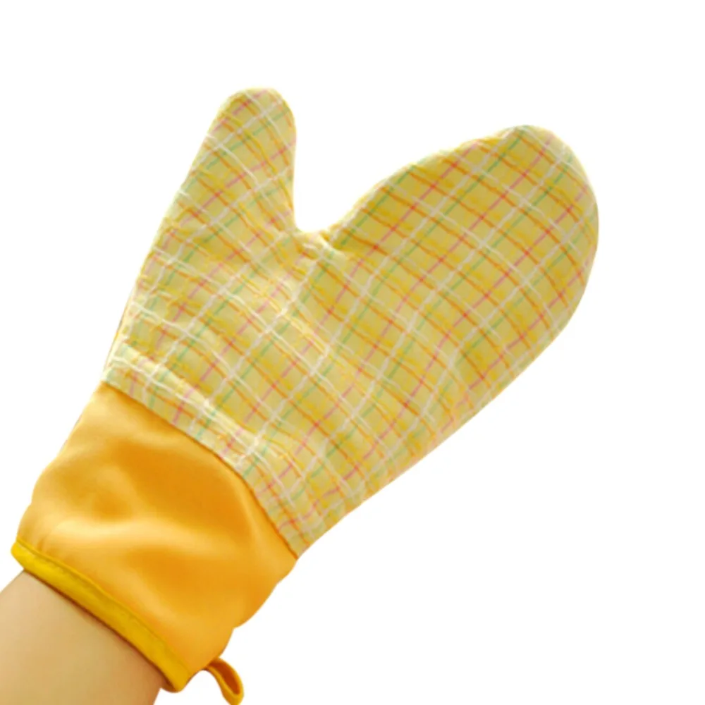 2Pcs Yellow Microwave Oven Mitts Kitchen Heat Resistant Bbq Gloves Oven