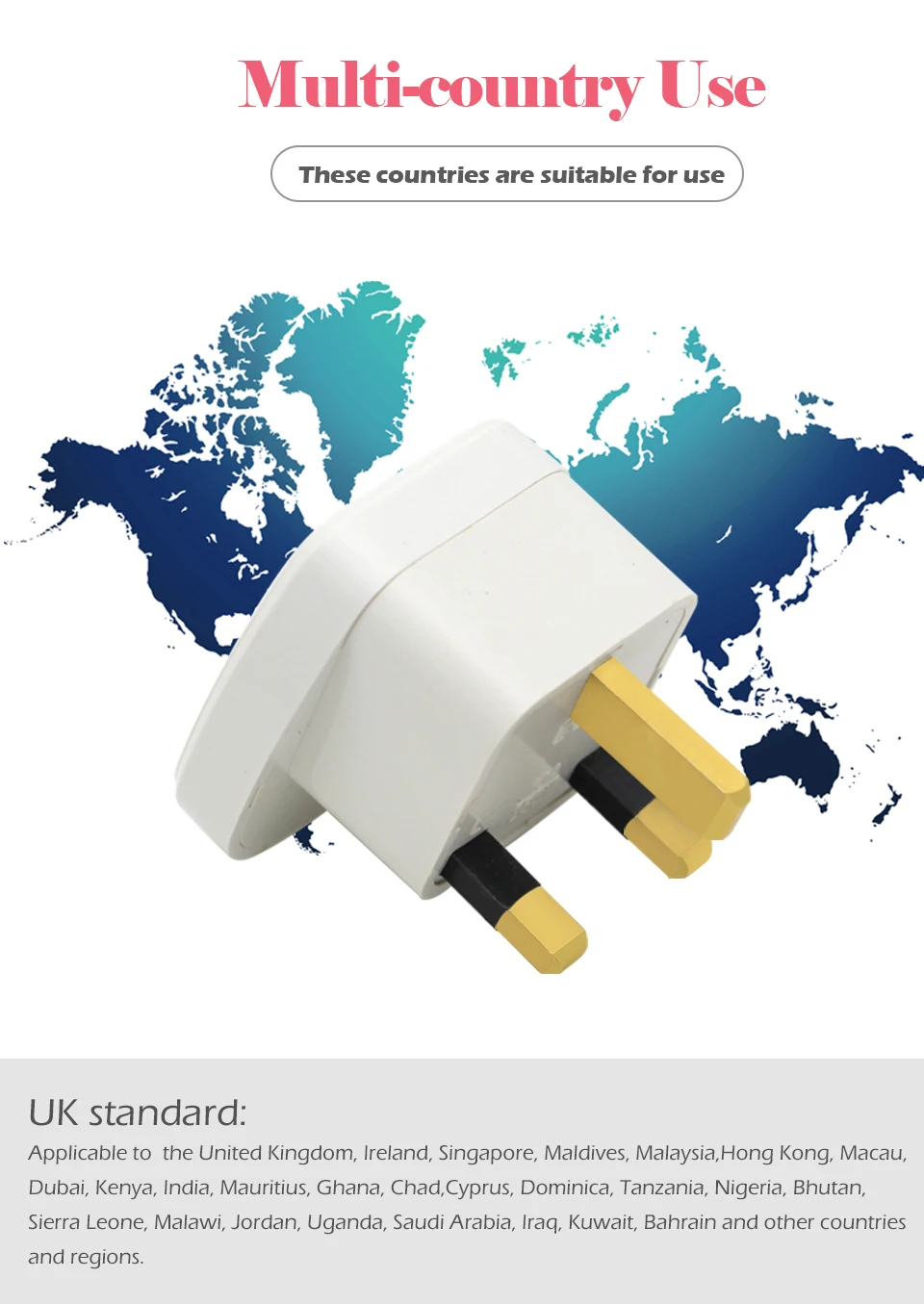 1PC Universal EU US AU TO UK Conversion Plug 2 Pin Socket EU to England Travel Charger Adapter For Electronic Charging (5)