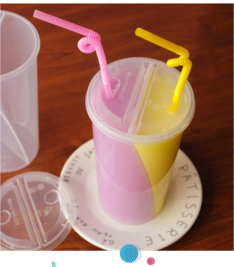 Одноразовая Пластиковая чашка с двойной долей кофе, молока, чая, чашка для впрыска двойного зерна, сок, холодный напиток, Упаковочная чашка с крышками, утолщенная