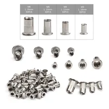 Ensemble d'écrous à rivets en acier inoxydable, 50 pièces, tête plate en aluminium zingué M3 M4 M5 M6 M8 M10, outil d'écrous à rivets multi tailles