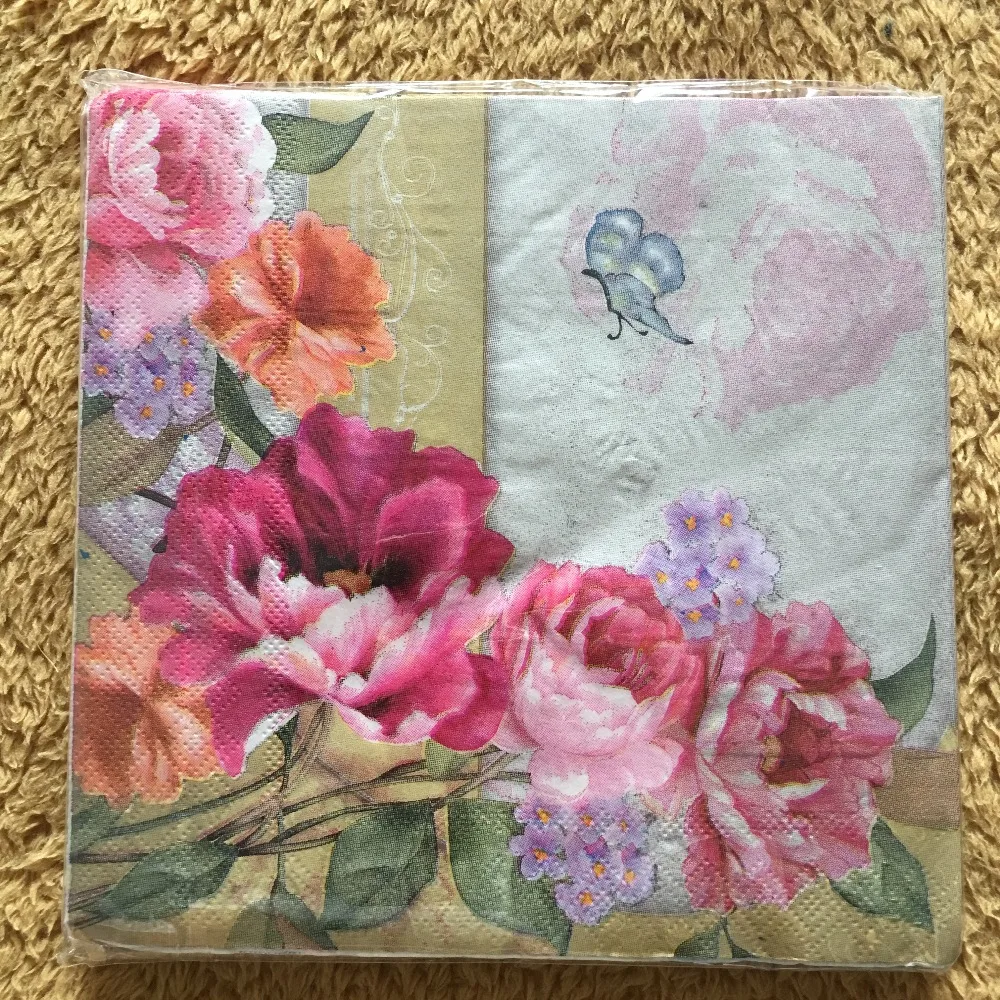 20 Paper Cocktail Napkins ROMANTIC BUTTERFLIES PARTY DECOUPAGE Pink