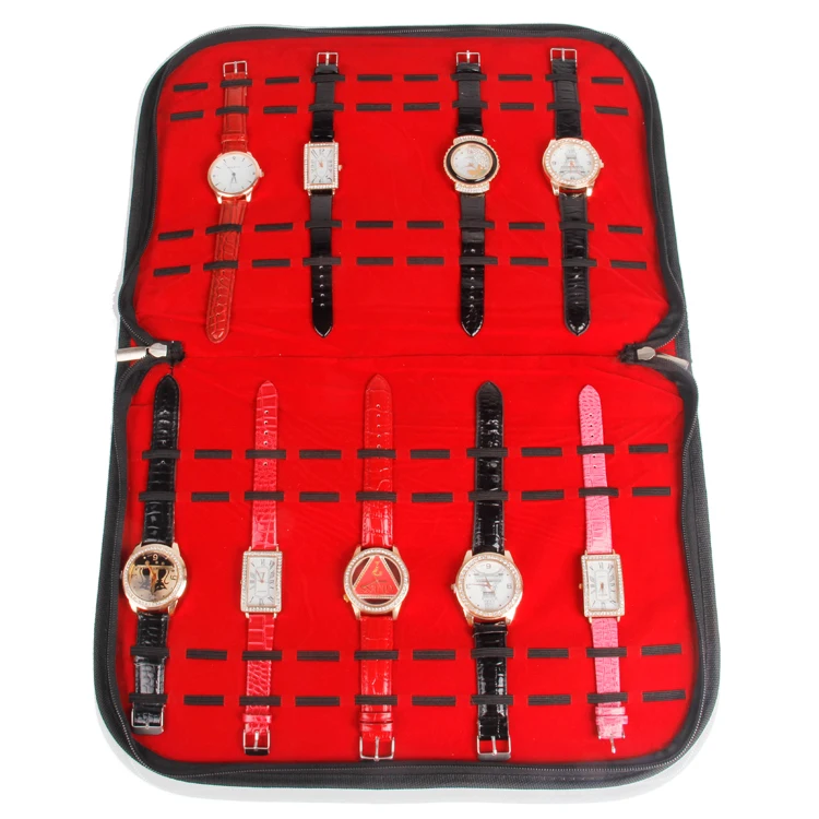 TONVIC-Wholesale-Black-Leatherette-Red-Velvet-Watch-Display-Tray-Bag-For-20-Pcs-TVA-RYC-388