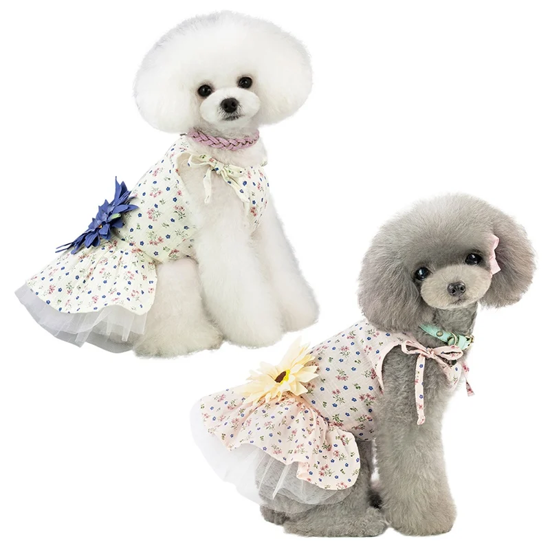 Летнее платье для собак, платье принцессы на бретельках, украшение ромашки, милая летняя одежда для собак, костюм, одежда для Тедди