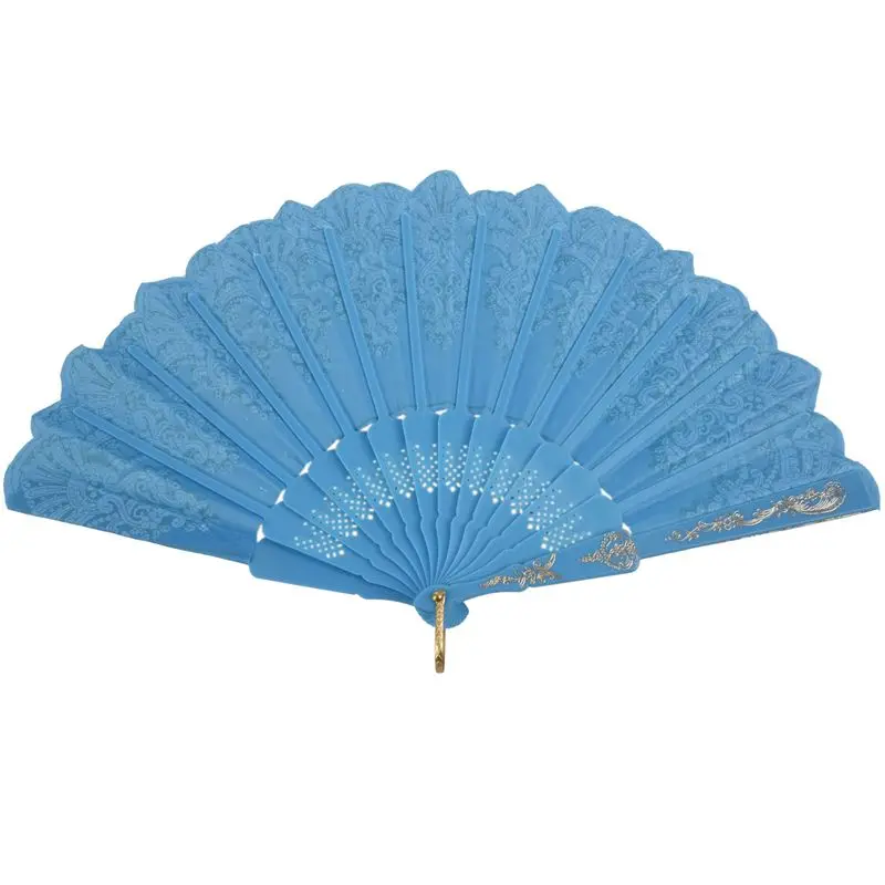 Hot Sale Chinese Style Bling Flower Pattern Party Wedding Folding Hand Fan sky blue