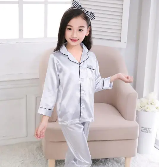 Осенне-весенние одинаковые комплекты для семьи детские пижамы для родителей, комплект одежды для девочек и мальчиков и родителей, комплект пижам, ночное платье, 975 - Цвет: girl pajams sliver