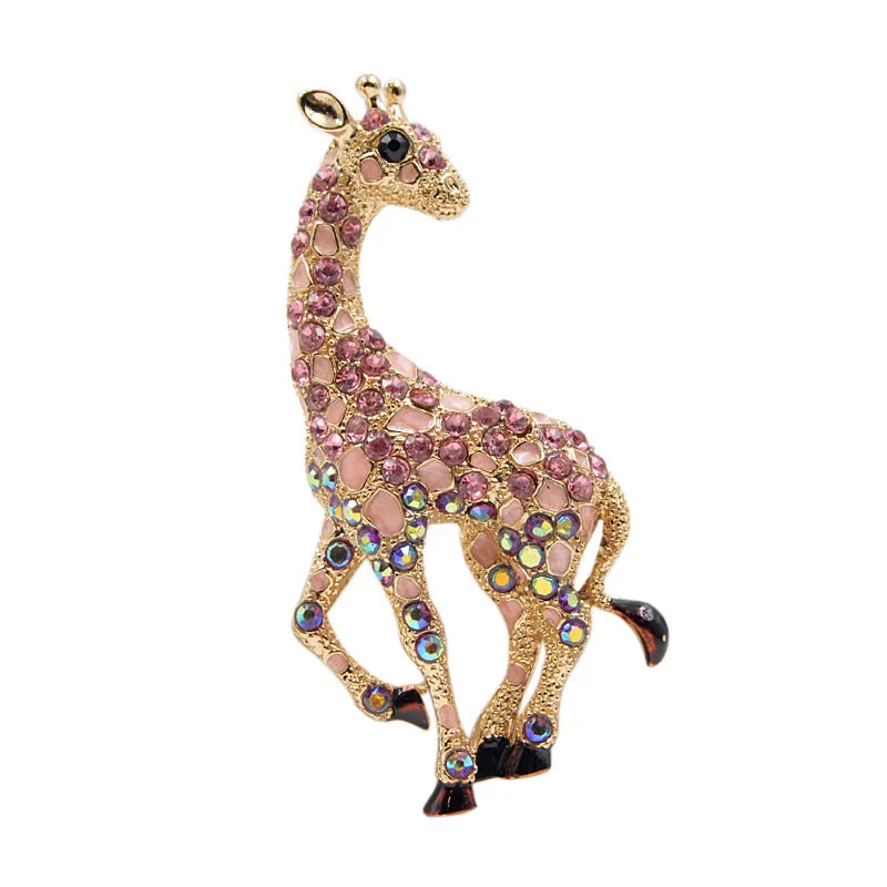 CINDY XIANG Стразы, винтажные броши в виде жирафа для женщин, модное ювелирное изделие, Милая брошь булавка в виде животного, 3 цвета на выбор, подарок на год - Окраска металла: pink