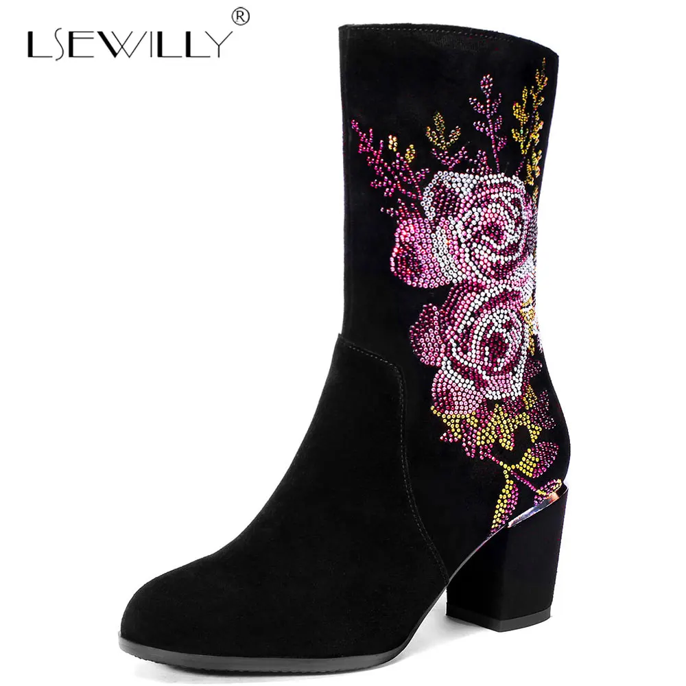 mid calf high heel boots