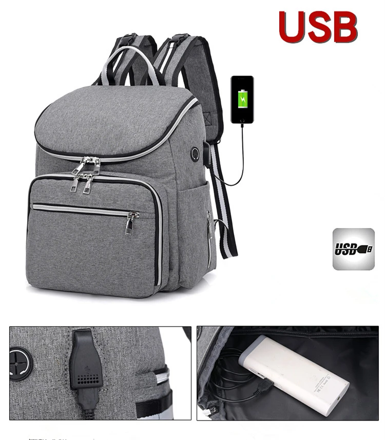 Fashion Baby Diaper Bags With Usb Interface Large Capacity Waterproof Mummy Maternity Nappy Bag For Mom Multifunctional Backpack (9)
