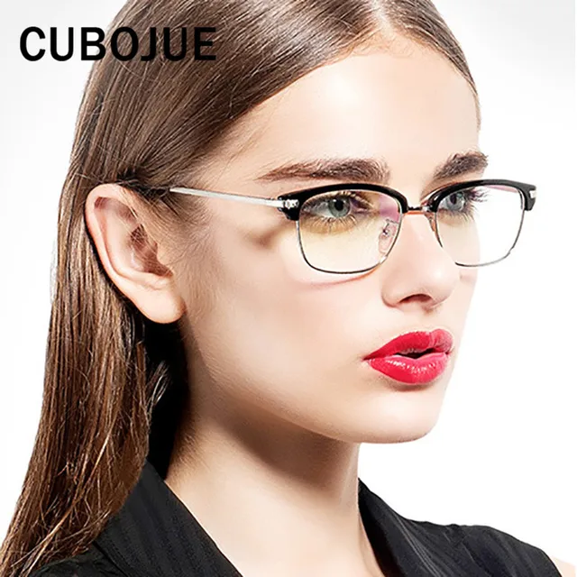 Cubojue Small Square Womens Glasses Frame Female Grade Points Half Rim
