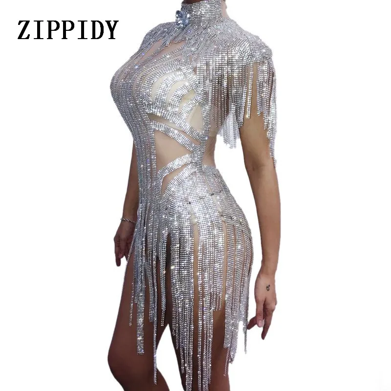 body suits for women Fashion Silver Rhinestones Fringes Bodysuit  Celebrate Costume Female Singer Bling Tassel Leotard Stage Dance Wear backless bodysuit