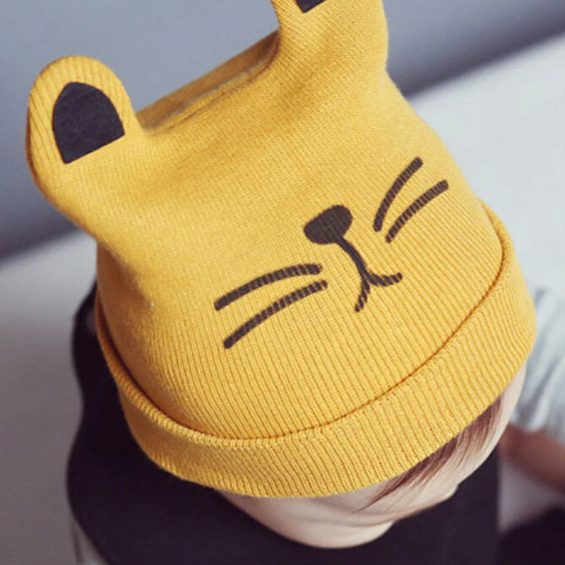 

Autumn Winter New Cat Printing Baby Caps Newborn Children Cap Headgear