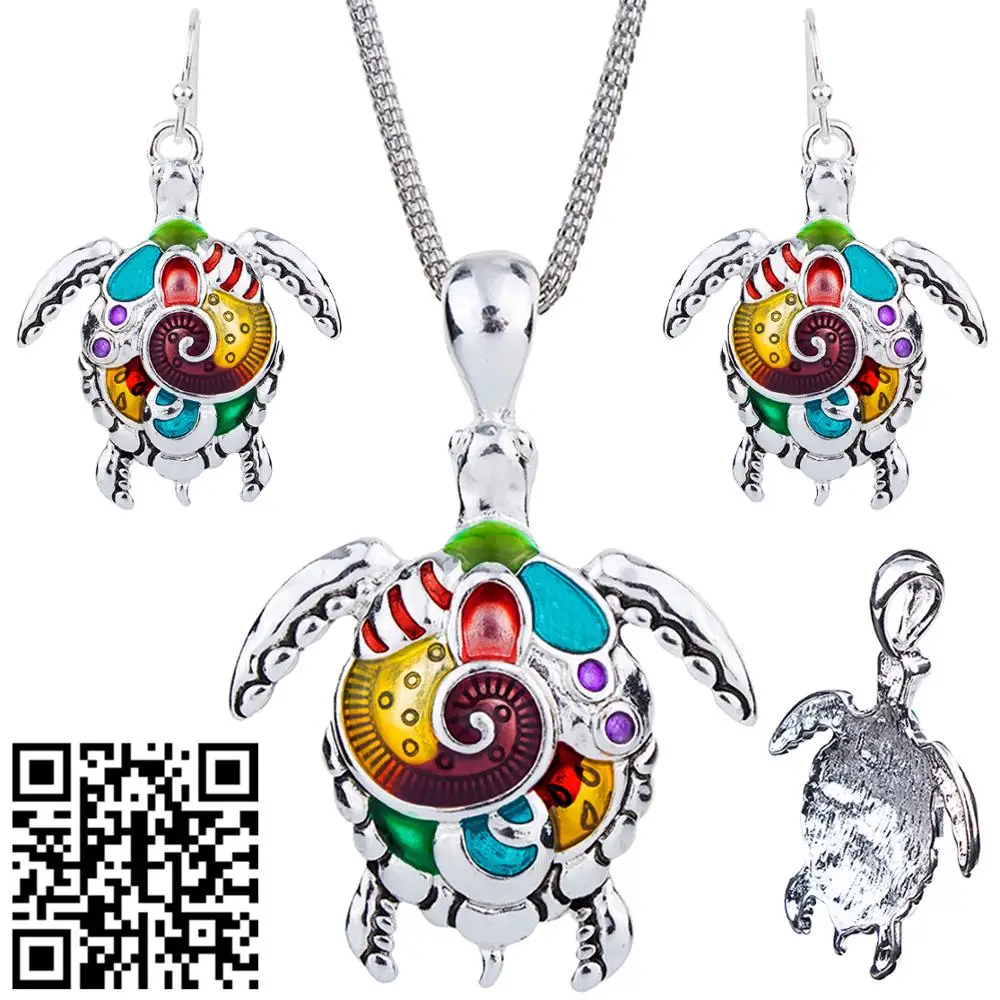 

1set NEW Tortoise Necklace Earrings Set Alloy Unique Tortoise Design Gift Animal Pendant Jewelry Sets Rainbow Charm Accessories