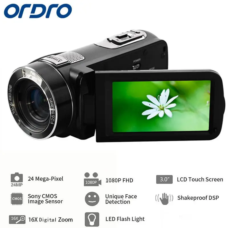 Ordro Z8 PLUS 1080P Full HD Цифровая видеокамера 24MP 16X опция Zoom CMOS Anti Shake с 3 0 дюймовым