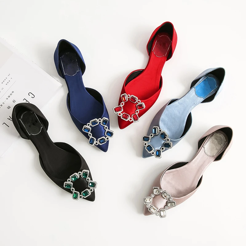 

Elegant Ladies Satin Women Loafers Women Crystal Pointed Toe Chaussures Femme Women Shoes Flats Gladiator Outfit Casual Shoes