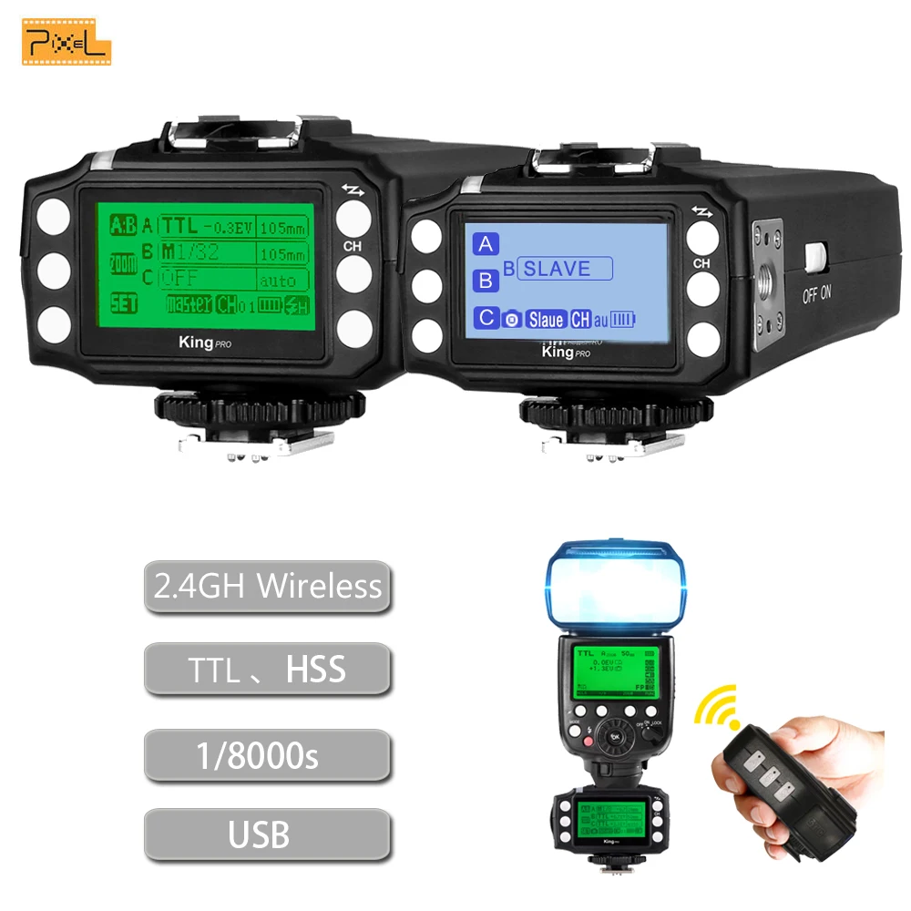 Pixel King pro TTL 2 4G беспроводной триггерный передатчик вспышки и приемник комплект для