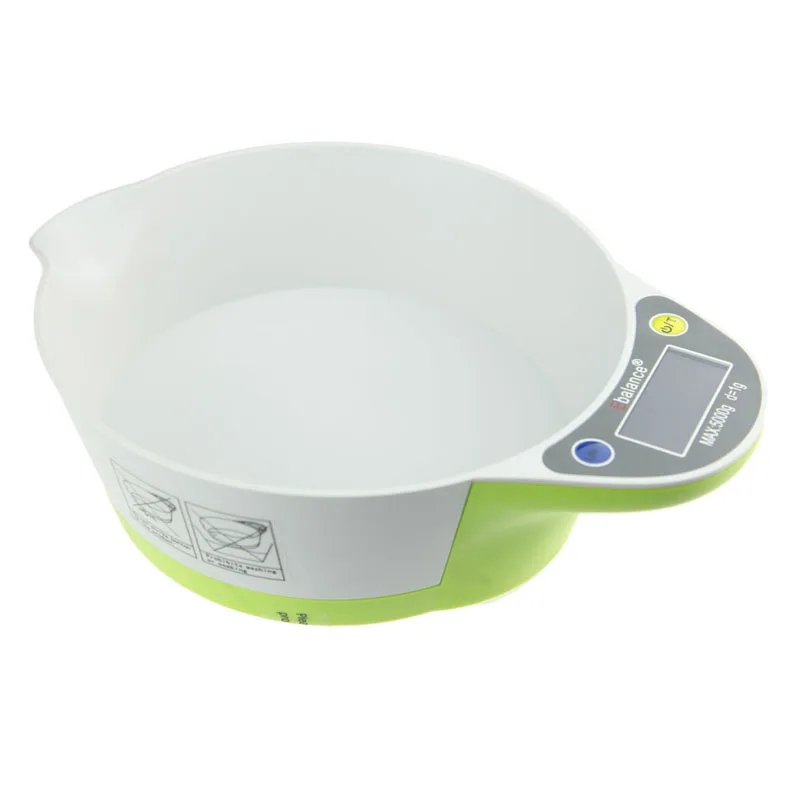 Портативные электронные цифровые кухонные весы с чашей домашнее животное Кормление для взвешивания пищевых продуктов весы 5 кг с ЖК-дисплеем - Цвет: Зеленый