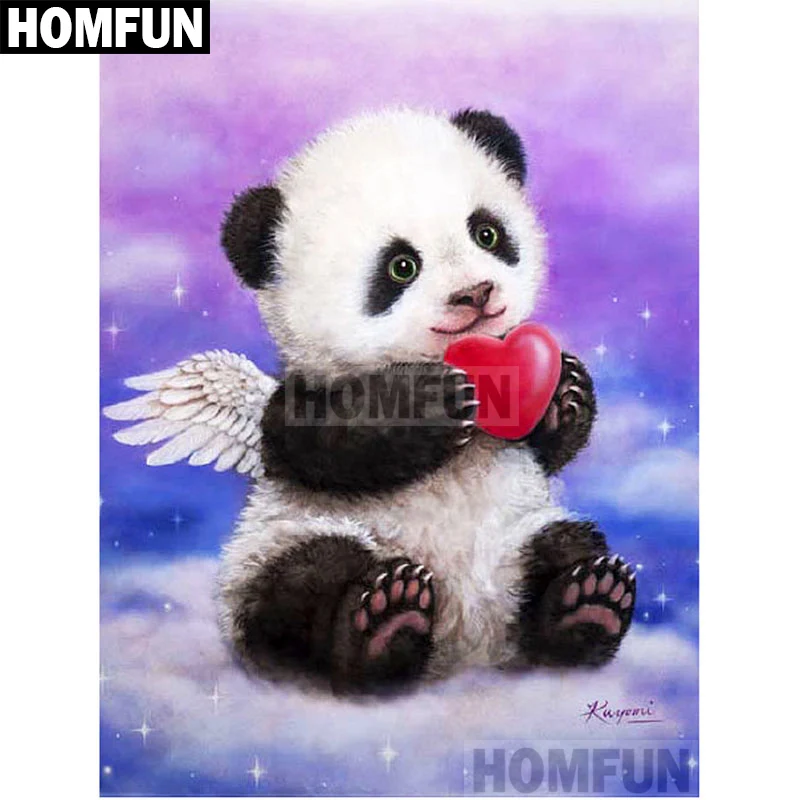 Алмазная живопись HOMFUN A02004 полноразмерная/круглая вышивка Ангел панда крестиком