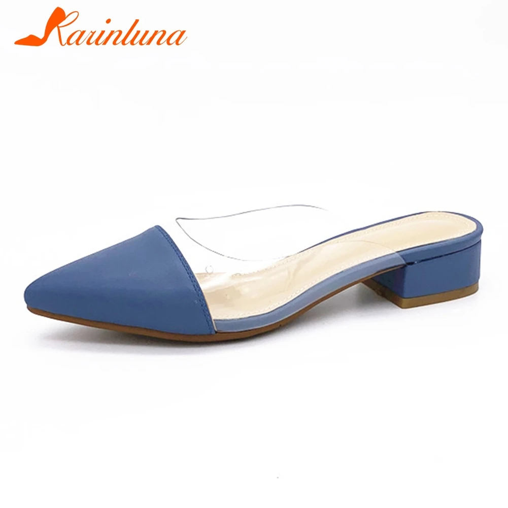 

KARINLUNA New Fashion Dropship Slip On Summer Pumps Mules Woman Shoes Chunky Heels Hot Black Shoes Woman Mules Pumps Female