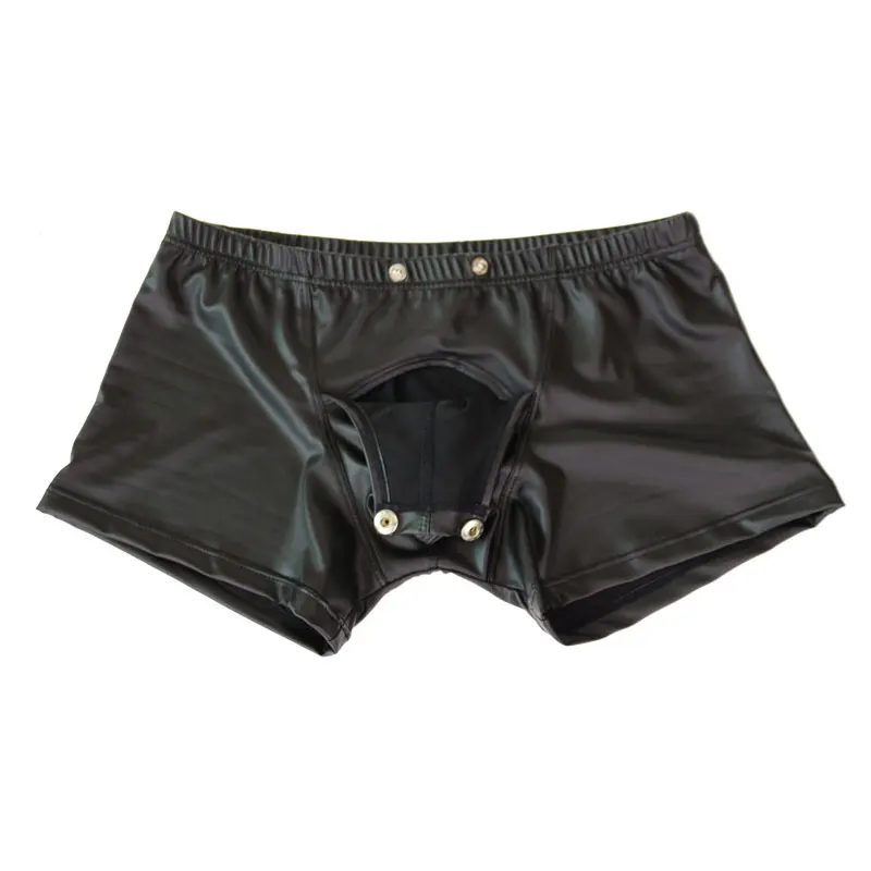2Pcs Sexy Black Underwear Men Patent Leather Boxers Nylon Low Waist Boxer Shorts Gay Tights Panties Male Capsule Underpants (3)