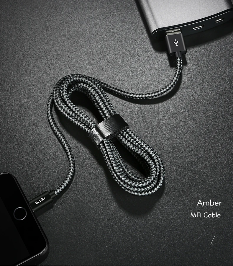 Benks Nylon 2.4A Fast Charge Cable 8 Pin For Apple iPhone X 10 8 7 6s Plus Ipad IOS 9 10 Lighting Charging Cables 0.251.21 (9)