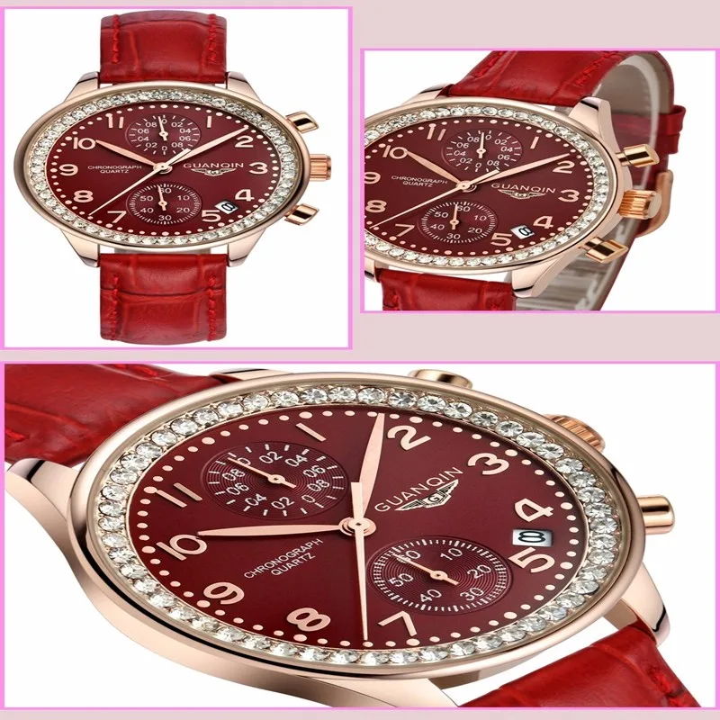 Оригинальные часы GUANQIN с бриллиантами, женские часы от известного бренда, кварцевые часы под кожаное платье, часы GUANQIN, водонепроницаемые часы для женщин, распродажа