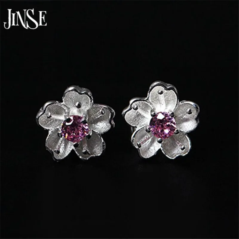 

JINSE 2017 Chrismas Collection Elegant 925 Sterling Silver White Flower Stud Earrings Women Wedding Luxury Fine Jewelry