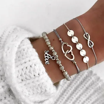 

IPARAM Bohemian Retro Bracelet Set 2019 Fashion Statement Heart Shape, 8, LOVE Letter Bracelet Women's Jewelry Party Gift