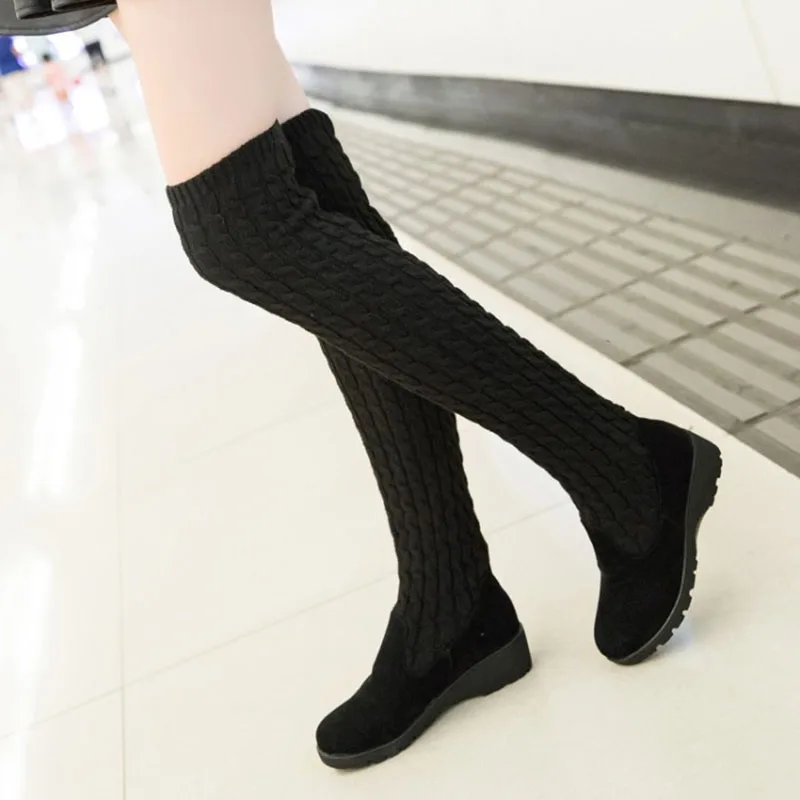 

Women Boots Over The Knee Slip On Winter Shoes Flats Heel Round Toe 2019 New Spring Women Boots Size 35-40