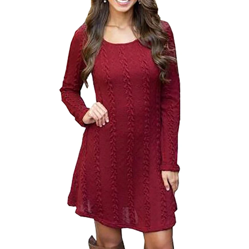 Buy Women Autumn Long Sleeve Knitting Dress Solid