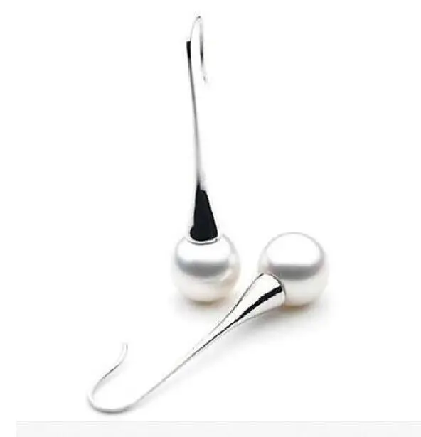 

charming AAA+10-11mm natural Australian south sea white pearl earrings 925 silvt
