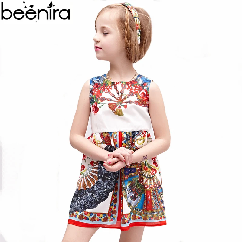 BEENIRA/летнее платье в стиле ретро для девочек; детский праздничный костюм высокого качества с принтом; детская одежда принцессы;