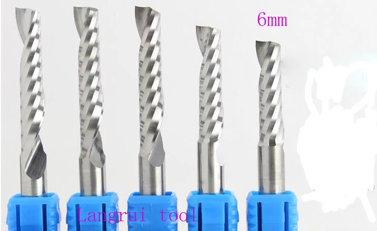 

5pcs Acrylic PVC Carbide CNC 1 Flute 32C x 6D x 60L Spiral Bit End Mill Cutter