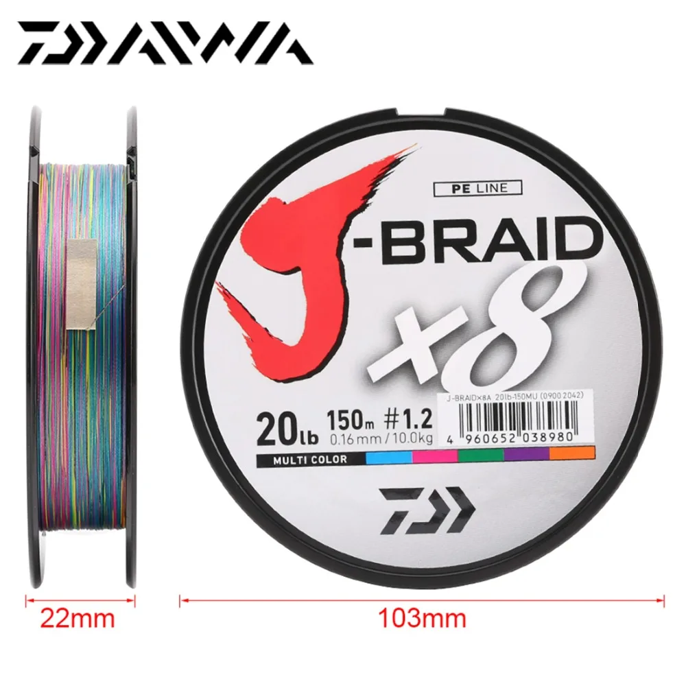 دايوا J-BRAID 8A 150 M 100% الأصلي متعدد الألوان 8 سلك جديلة خط حيدة 14-35lb خيط صنارة الصيد صنع في اليابان pesca