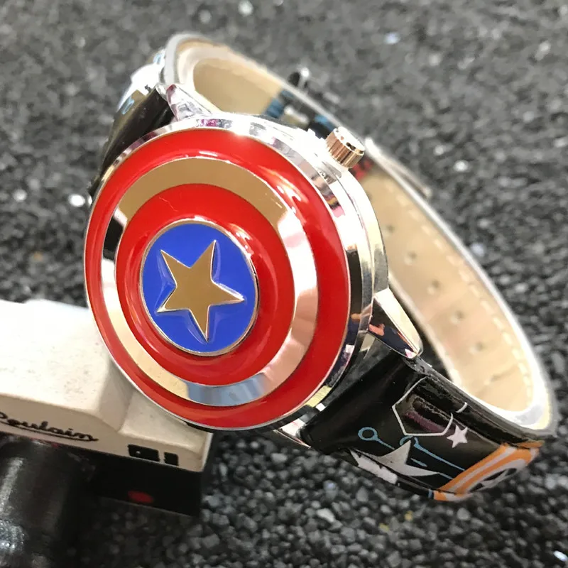 Высокое качество дети флип часы супергерой Человек-паук водостойкий аниме кожаный ремешок Детские часы Reloj Hombre для подарок для мальчика девочки - Цвет: Captain America blac