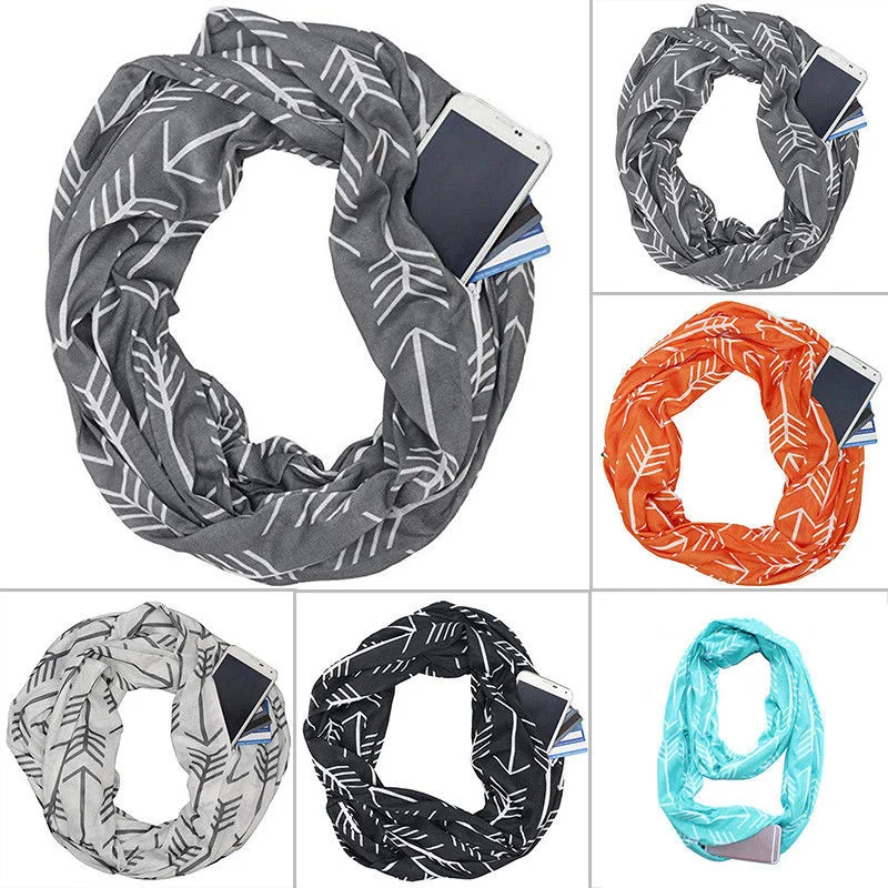 Women Winter Convertible Infinity Scarf with Pocket Loop Zipper Pocket Scarves Newin Women's