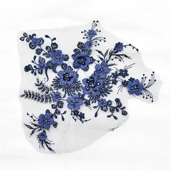 

Exquisite 3D Flower Pearl Beaded Lace Applique DIY Sewing Trim Embroidery Lace Accessories 1 Piece Free Shipping