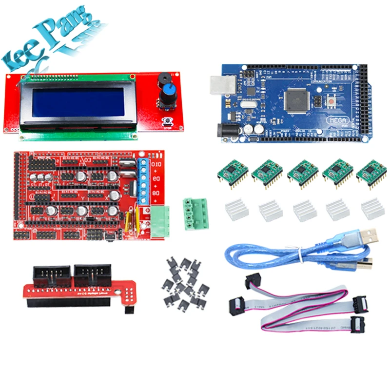1pcs Mega 2560 R3 1pcs RAMPS 1 4 5pcs A4988 Stepper Driver Module 1pcs 12864 Controller