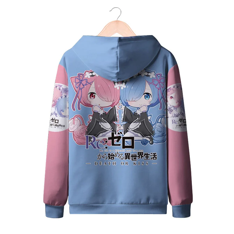 Cosroad Rem Ram капюшон для косплея Re: Zero Начальная жизнь в другом мире костюмы для мужчин и женщин с капюшоном на молнии с 3D принтом куртки пальто