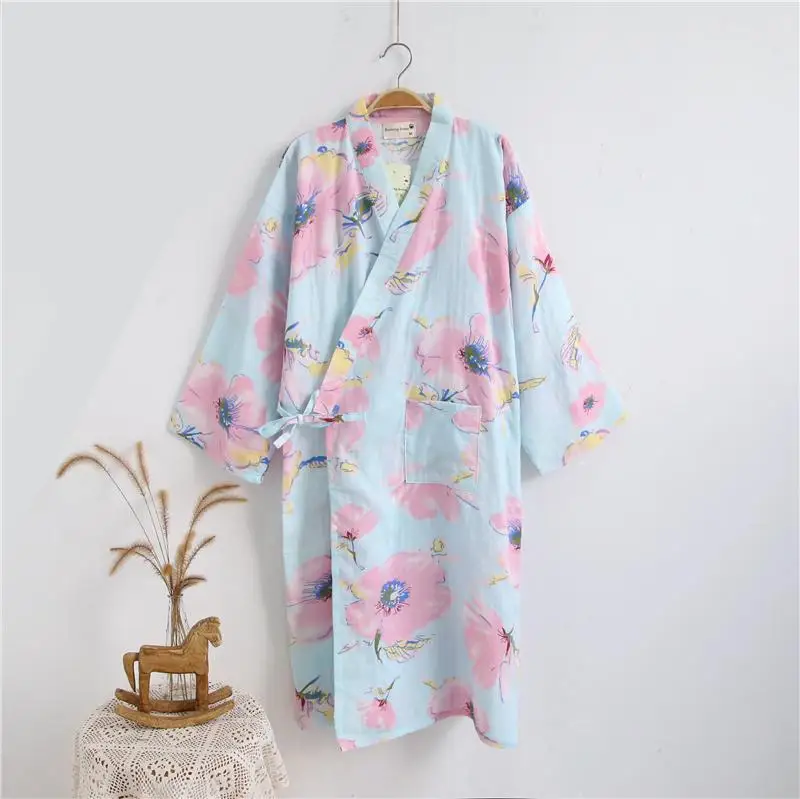 Женская Повседневная юката, Летний хлопковый Халат, одежда для сна, японское кимоно, банный халат, милые пижамы, ночная рубашка с принтом, домашняя одежда - Цвет: Color 14