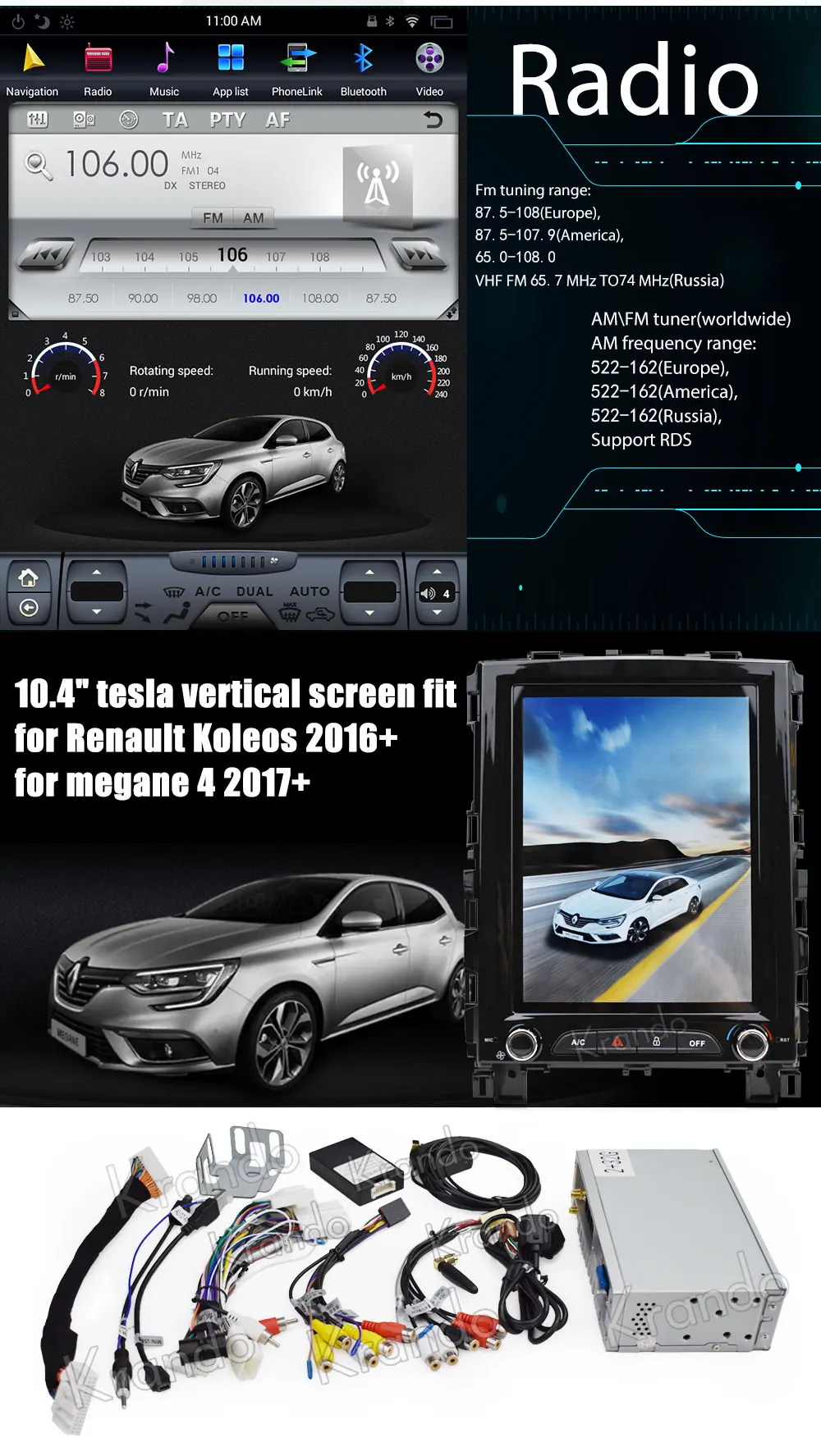 Krando Android 7,1 10," Tesla вертикальный экран автомобильный аудио для Renault Koleos+ megane 4+ gps навигационная система плеера