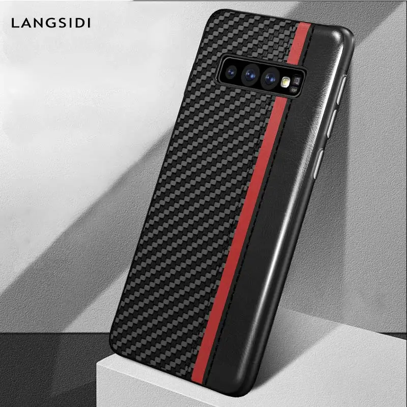 

For Samsung S10 case mobile phone case s9+plus protective cover fashion leather stitching contrast color s8 mobile phone holster