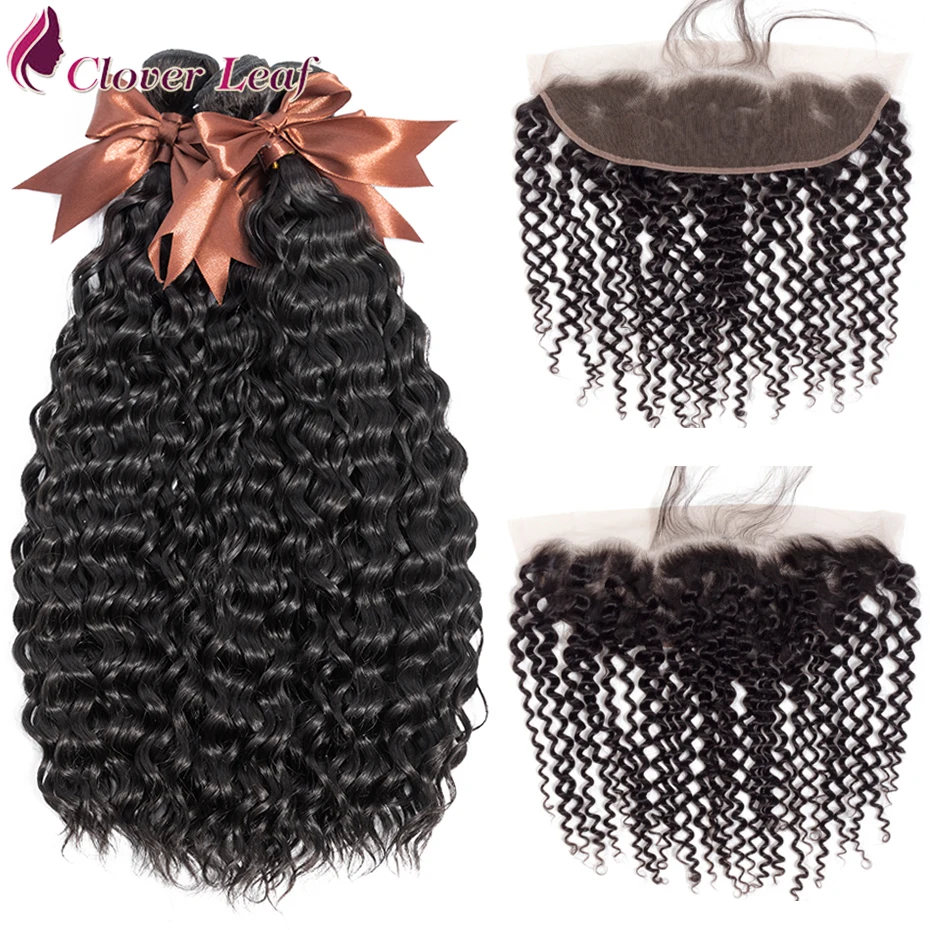 

Clover Leaf Curly Hair Peruvian Remy Hair Weave 3 Bundles With 13*4 Lace Frontal Closure Human Hair Bundles Jerry Natural Color