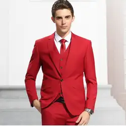 Индивидуальный заказ Для мужчин костюмы одна кнопка Красный Жених Смокинги женихов Для мужчин свадебные костюмы для выпускного Костюмы